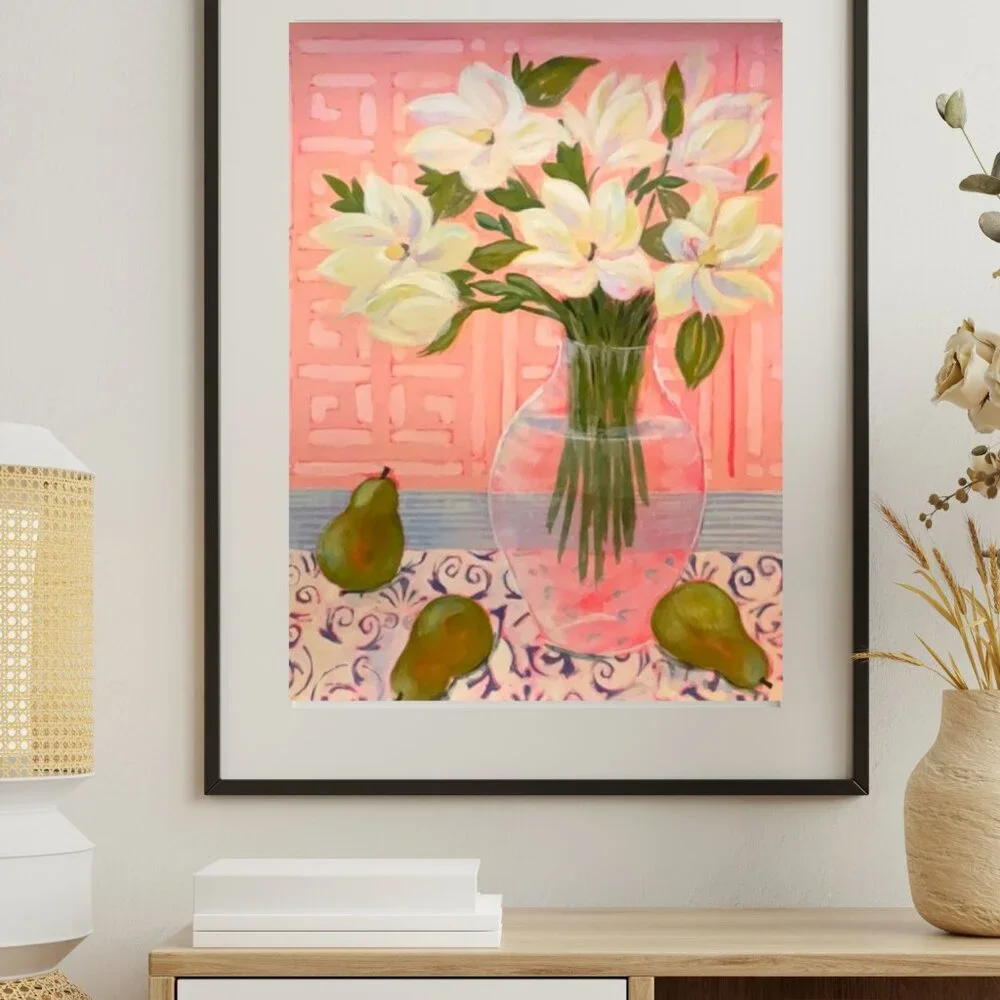 Original Acrylic Floral Painting Fashion Wall Decor  Handmade Ivory and… - Picture 2 of 7